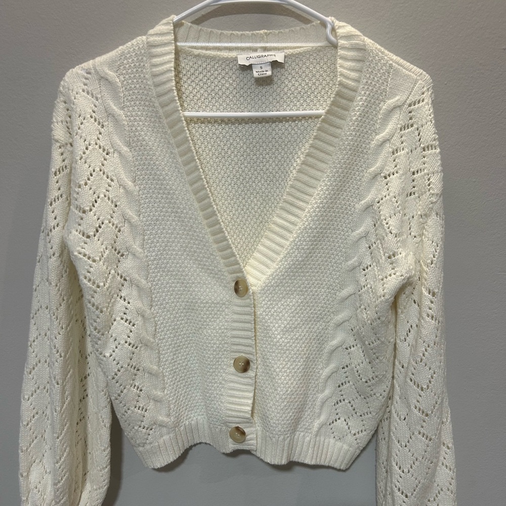 Calligraphie Ivory Knit Cropped Cardigan Sweater - Size S 0200